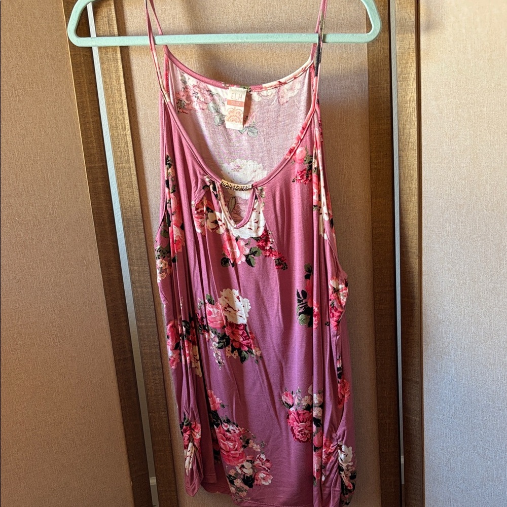 FINAL MARKDOWN ELH STUDIO Pink Floral Tank Top 2x